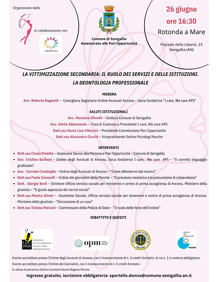 La vittimizzazione secondaria: il ruolo dei servizi e delle istituzioni. La deontologia professionale.