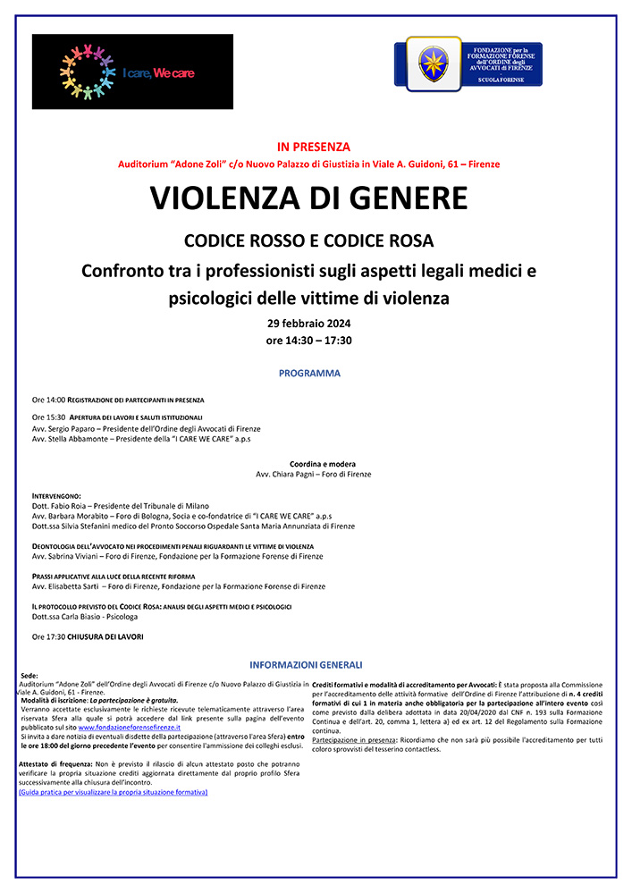 Violenza di genere. Codice Rosso e Codice Rosa. Confronto tra professionisti